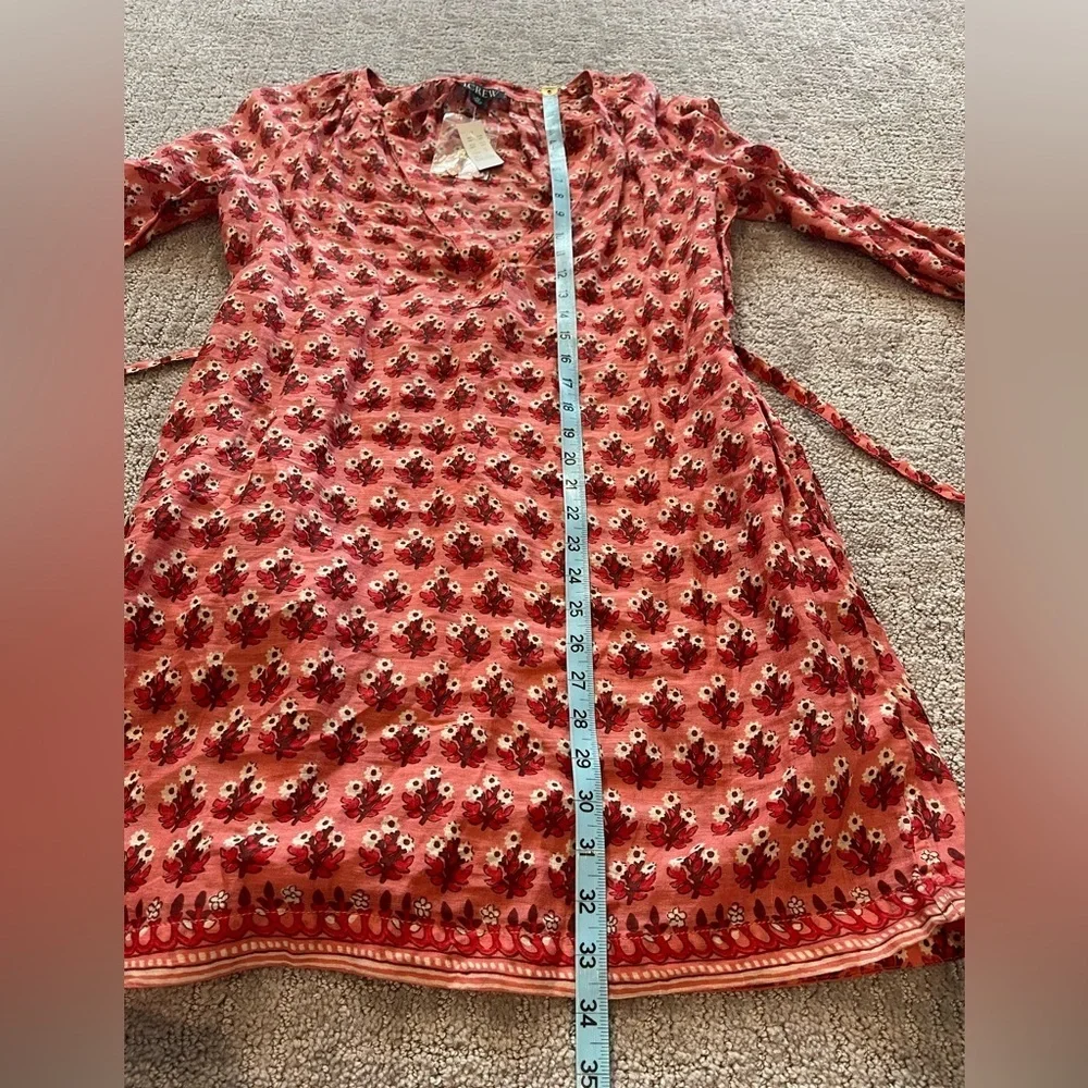 NWT J. Crew Red/Pink Floral Cabana Mini Dress, Long Sleeve, 100% Ramie, XS